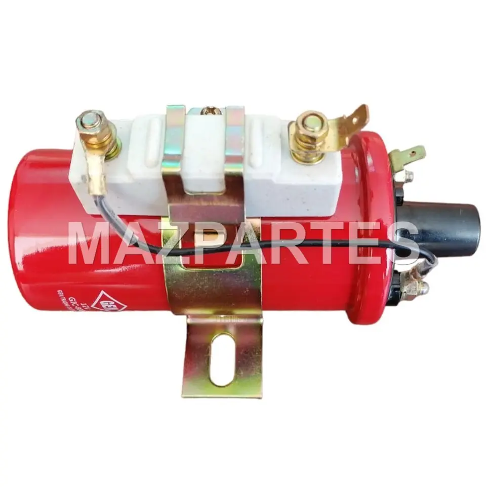 BOBINA ENCENDIDO UNIVERSAL CILINDRICA CON RESISTENCIA ROJA 12V
